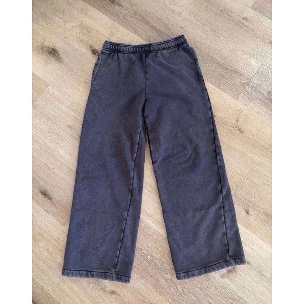 Gap Kids XL Faded Black Wide Leg Sweatpants Fleece Lined Joggers Charcoal